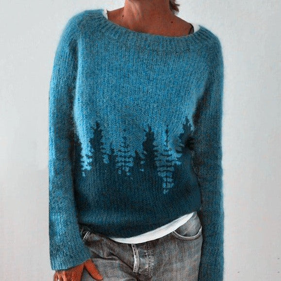 Strikket Pullover Dame – Grøn Retro Striktrøje med Mønster