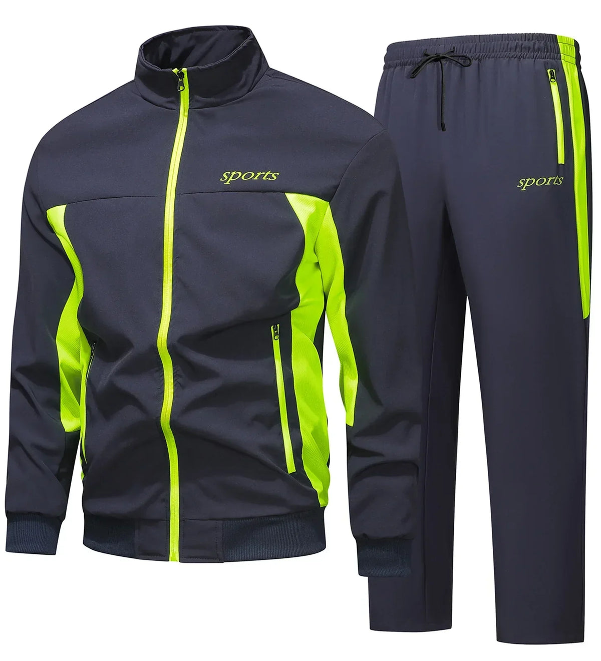 Men's Active Two-Piece Tracksuit Set | Colour Block Zip-Up Jacket and Jogger Set | Casual Everyday Gym Streetwear Set