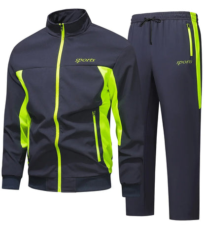Men's Active Two-Piece Tracksuit Set | Colour Block Zip-Up Jacket and Jogger Set | Casual Everyday Gym Streetwear Set