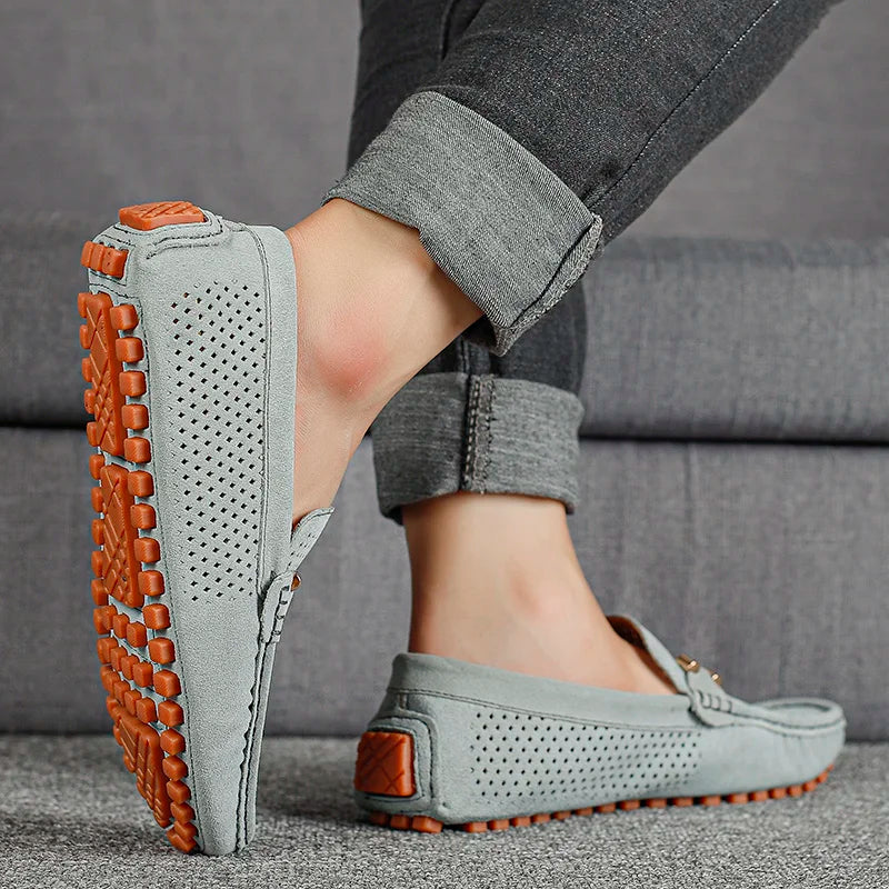 Herren-Loafer aus perforiertem Wildleder zum Hineinschlüpfen | Atmungsaktive, lässige und bequeme Loafer für jeden Tag | Smart-Casual-Sommerschuhe für jeden Tag