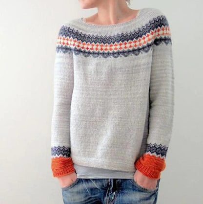 Strikket Pullover Dame – Grøn Retro Striktrøje med Mønster