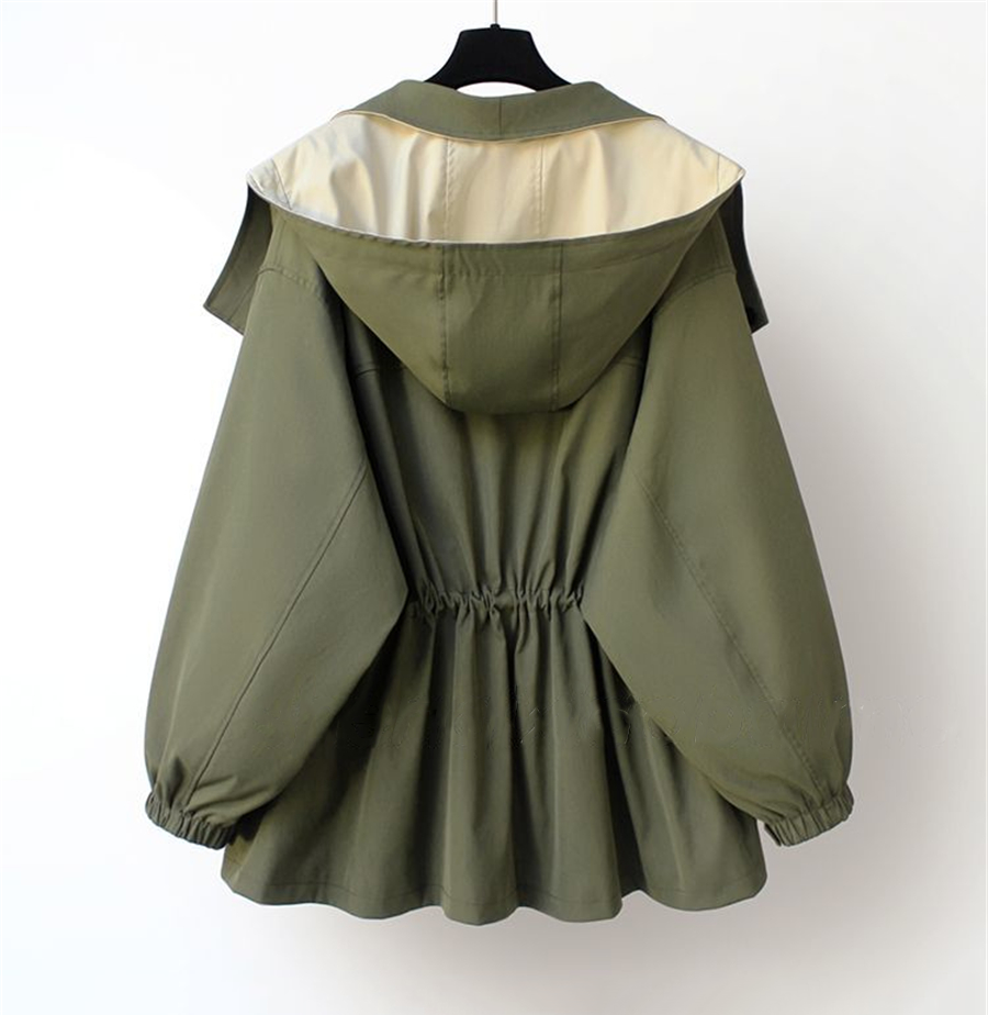Women's Waterproof Hooded Jacket – Adjustable-Waist Transitional Coat