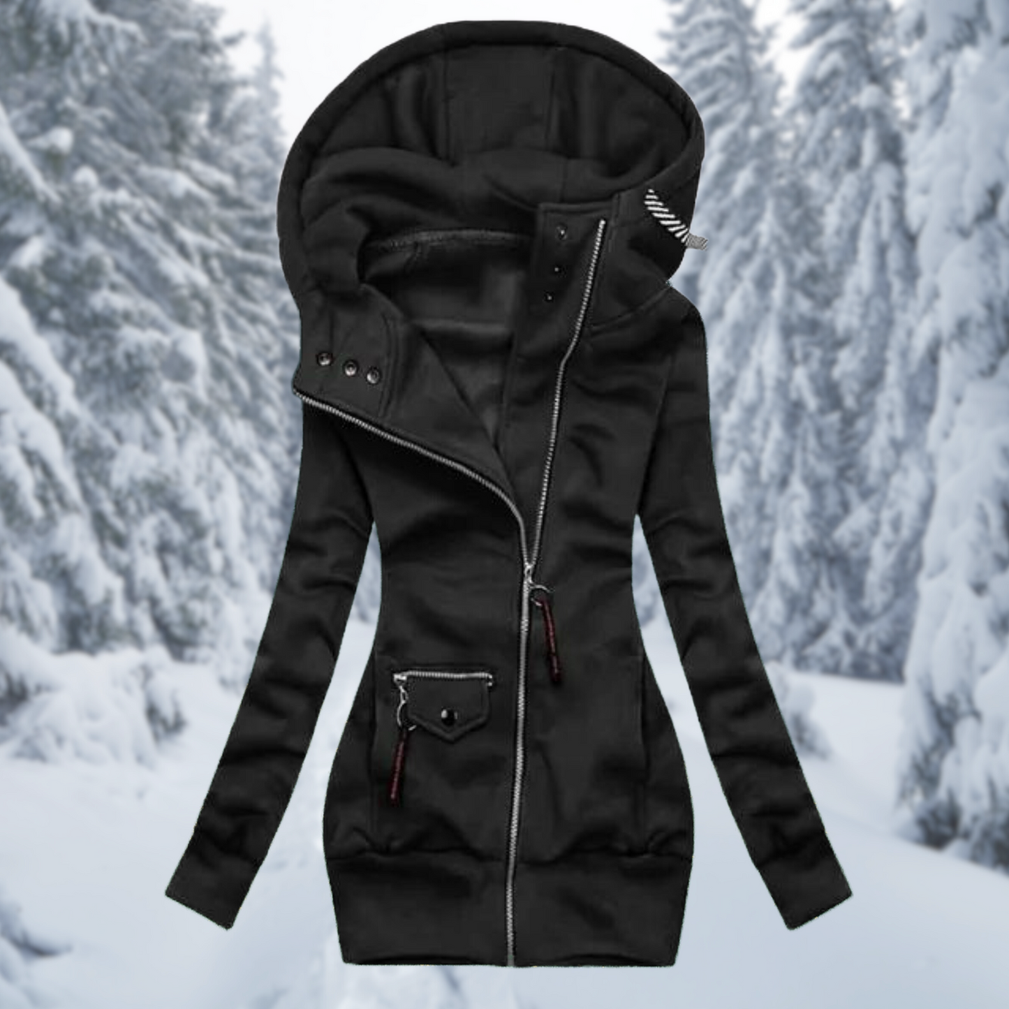 Women's Waterproof Transitional Jacket – Hooded Spring & Autumn Raincoat – Black