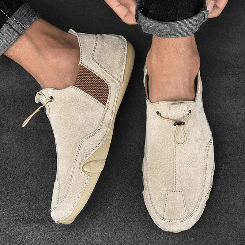 Herren-Loafer aus Wildleder zum Hineinschlüpfen mit Kordelzug und Stopper | Handgefertigte, lässige und bequeme flache Schuhe für jeden Tag | Smart-Casual-Sommerschuhe für jeden Tag