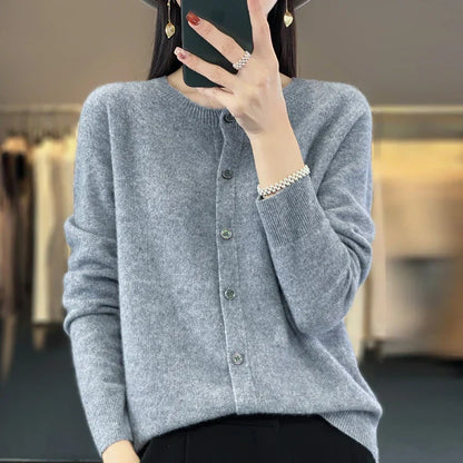 Santorini Cardigan Dame – Beige Strikcardigan til Efterår og Vinter