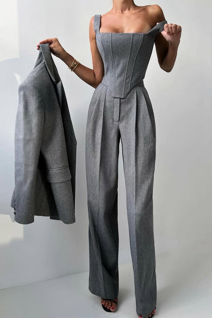 Damenanzug aus drei Teilen mit zweireihigem Blazer | Maßgeschneidertes Set aus Blazer, Weste und Hose für besondere Anlässe | Elegantes formelles Business-Casual-Outfit fürs Büro