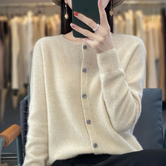 Women's Santorini Cardigan – Beige Knit Cardigan for Fall and Winter