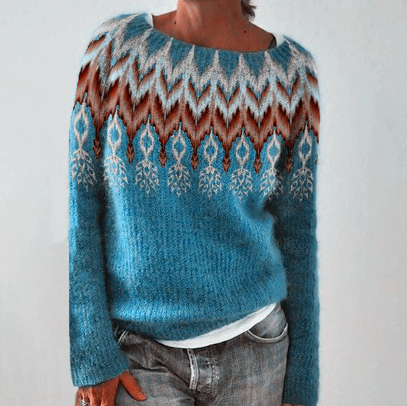 Strikket Pullover Dame – Grøn Retro Striktrøje med Mønster