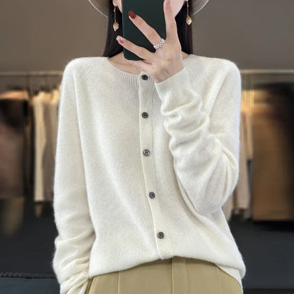 Santorini Cardigan Dame – Beige Strikcardigan til Efterår og Vinter