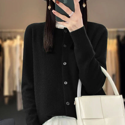 Santorini Cardigan Dame – Beige Strikcardigan til Efterår og Vinter