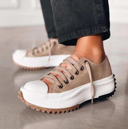 Canvas-Sneaker für Damen mit Plateau und Schnürung | Lässige Streetwear-Trainingsschuhe für jeden Tag mit klobiger Sohle | Lässige Streetwear-Schuhe für jeden Tag