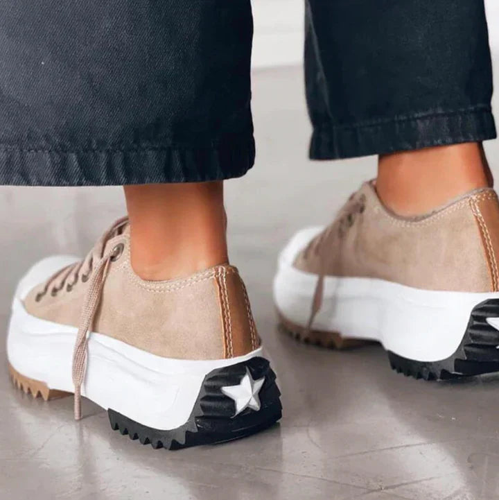 Canvas-Sneaker für Damen mit Plateau und Schnürung | Lässige Streetwear-Trainingsschuhe für jeden Tag mit klobiger Sohle | Lässige Streetwear-Schuhe für jeden Tag