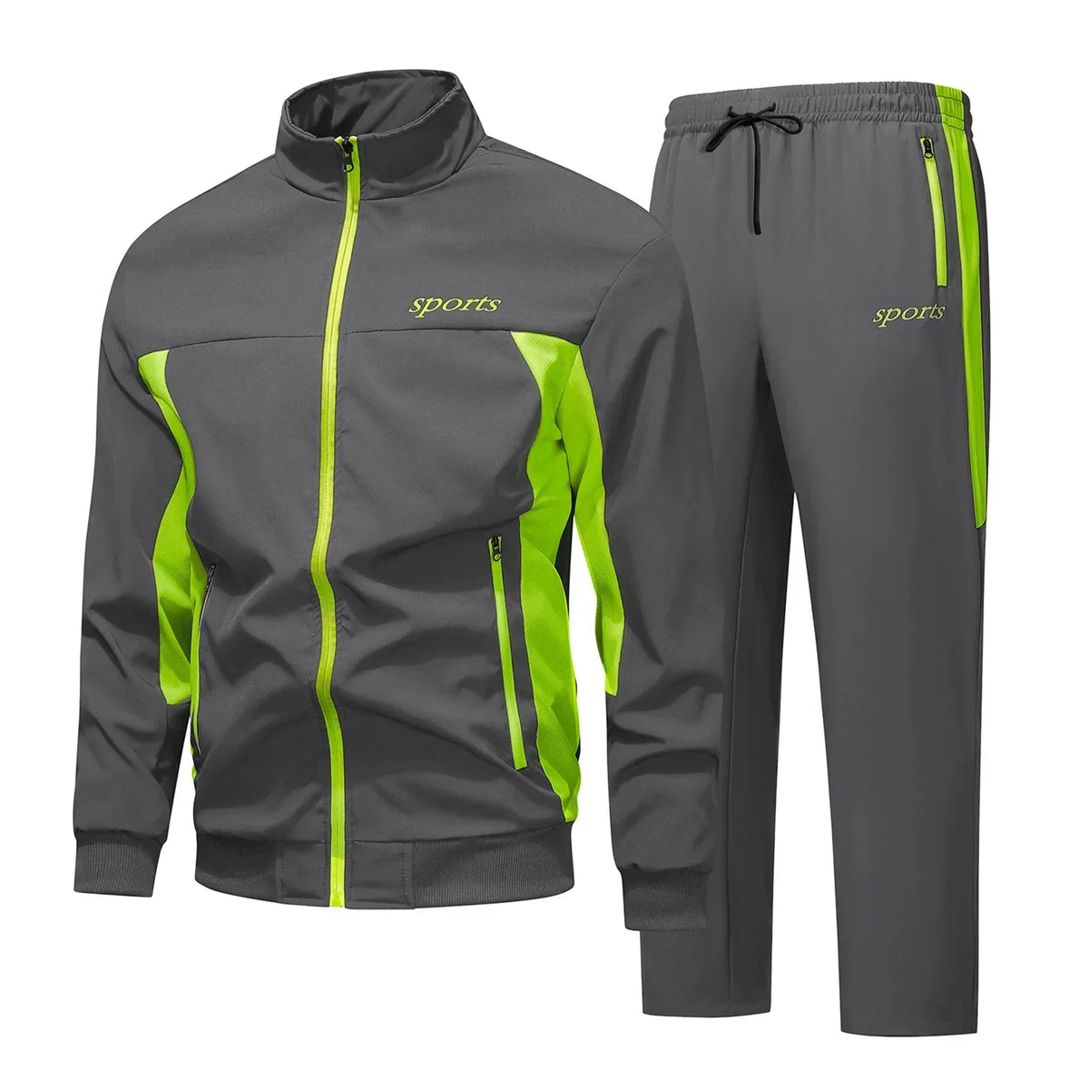 Men's Active Two-Piece Tracksuit Set | Colour Block Zip-Up Jacket and Jogger Set | Casual Everyday Gym Streetwear Set