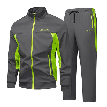Men's Active Two-Piece Tracksuit Set | Colour Block Zip-Up Jacket and Jogger Set | Casual Everyday Gym Streetwear Set