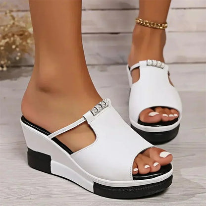 Women's Wedge Mules | Cushioned Comfort Platform | Elegant Summer Wedge Sandals