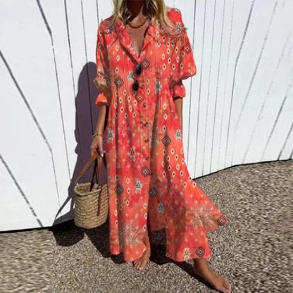 Damen Boho Blumenmuster Sommerkleid | Fließendes Damen Lässiges Sommerkleid | Leichtes Buntes Damen Strandkleid