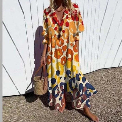 Damen Boho Blumenmuster Sommerkleid | Fließendes Damen Lässiges Sommerkleid | Leichtes Buntes Damen Strandkleid