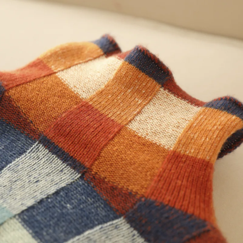 Patchwork Rullekrave Pullover Dame – Blød Striktrøje med Mønster
