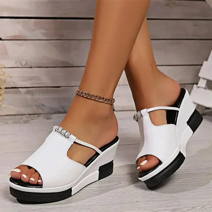 Women's Wedge Mules | Cushioned Comfort Platform | Elegant Summer Wedge Sandals