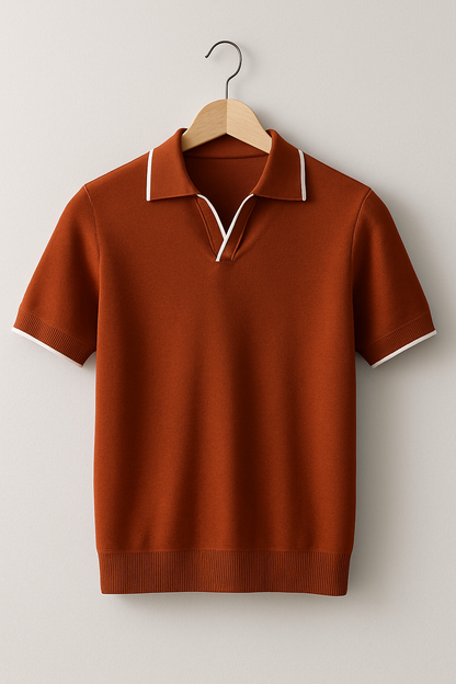 Men's Polo Shirt Slim Fit Knit | Men's Polo Contrast Trim | Knit Polo Men's Modern