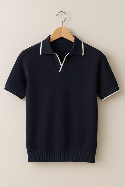 Men's Polo Shirt Slim Fit Knit | Men's Polo Contrast Trim | Knit Polo Men's Modern