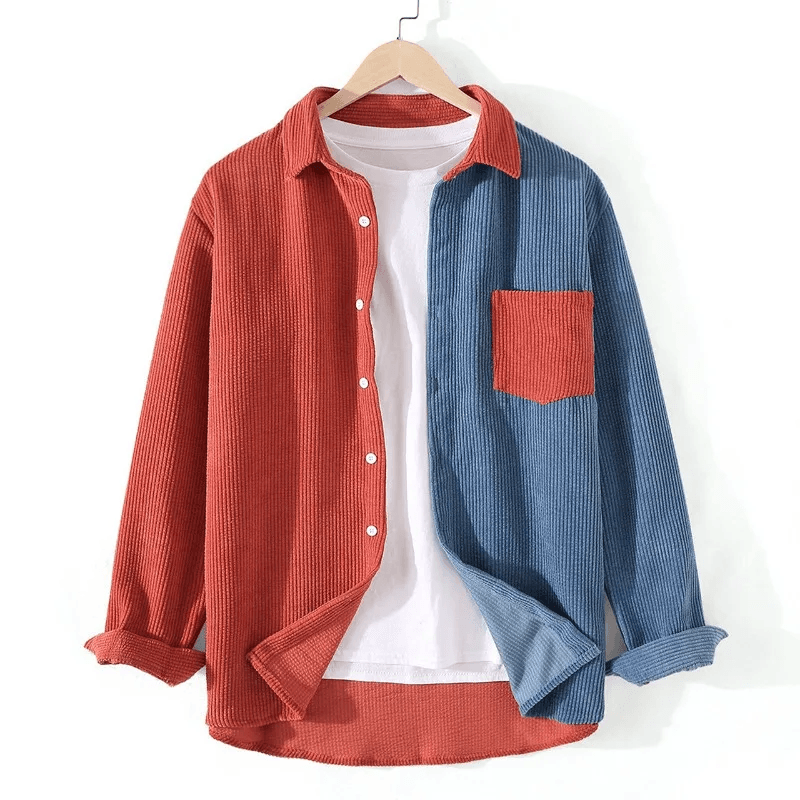 Sleek Men's Button-Up Shirt | Premium Corduroy, Two-Tone Design 0