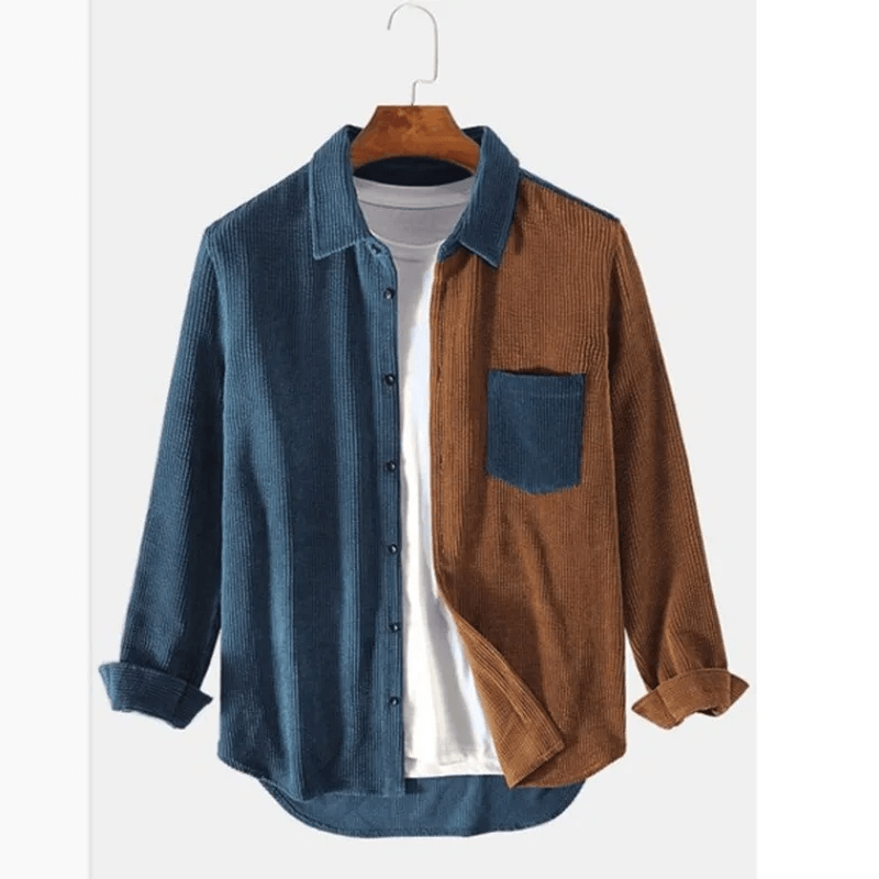 Sleek Men's Button-Up Shirt | Premium Corduroy, Two-Tone Design 4