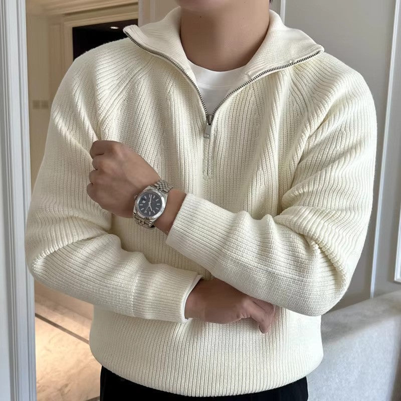 Quarter Zip Striktrøje Dame – Ribstrik Pullover med Lynlås