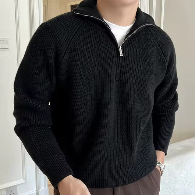 Quarter Zip Striktrøje Dame – Ribstrik Pullover med Lynlås