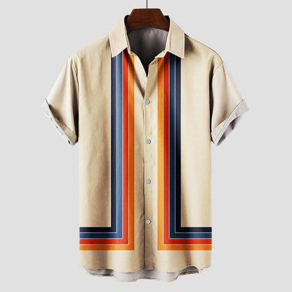 Teddy Men's Retro Shirt | Cotton, Short Sleeve, Playful Stripe Pattern 0