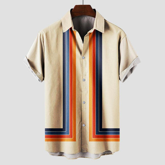 Teddy Men's Retro Shirt | Cotton, Short Sleeve, Playful Stripe Pattern 0