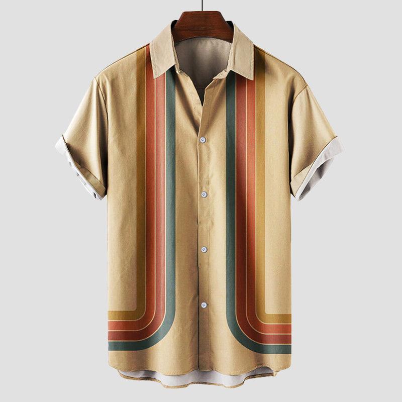 Teddy Men's Retro Shirt | Cotton, Short Sleeve, Playful Stripe Pattern 1