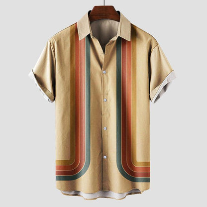 Teddy Men's Retro Shirt | Cotton, Short Sleeve, Playful Stripe Pattern 1