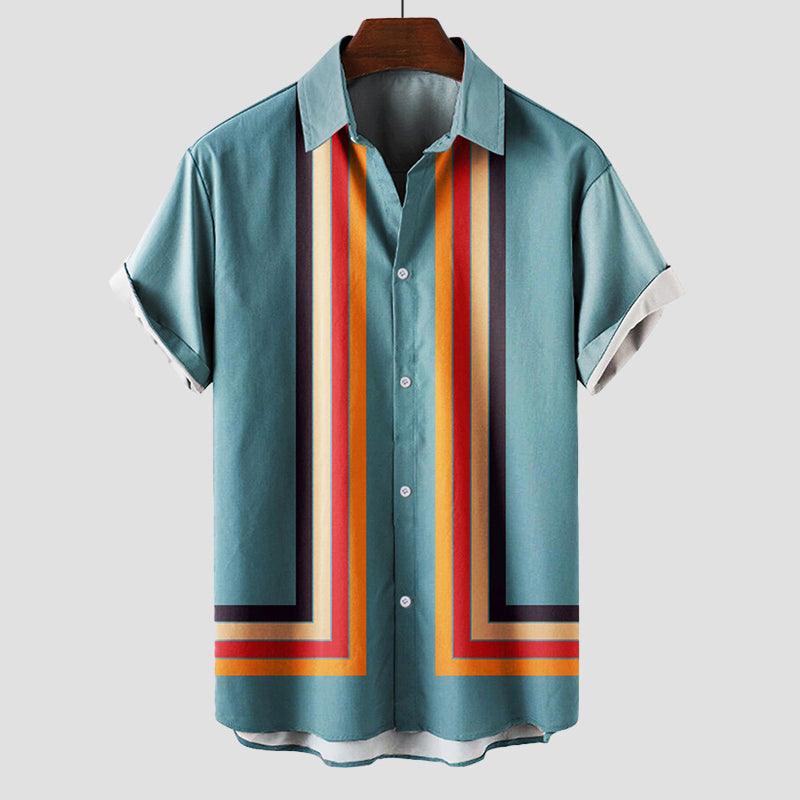 Teddy Men's Retro Shirt | Cotton, Short Sleeve, Playful Stripe Pattern 3