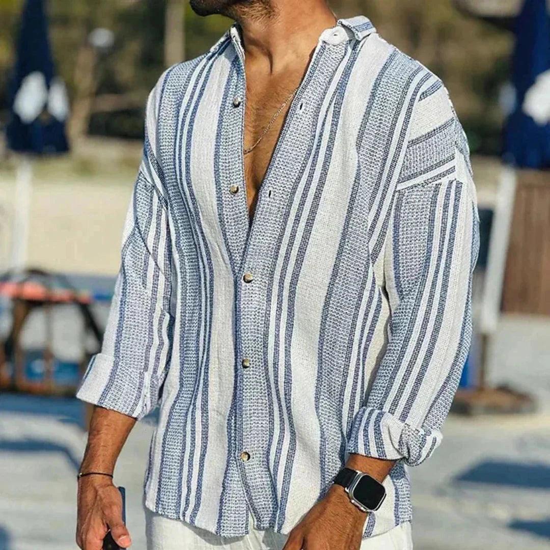 Tobiaso Men's Linen Shirt | Lightweight Striped, Summer Resort Wear 0