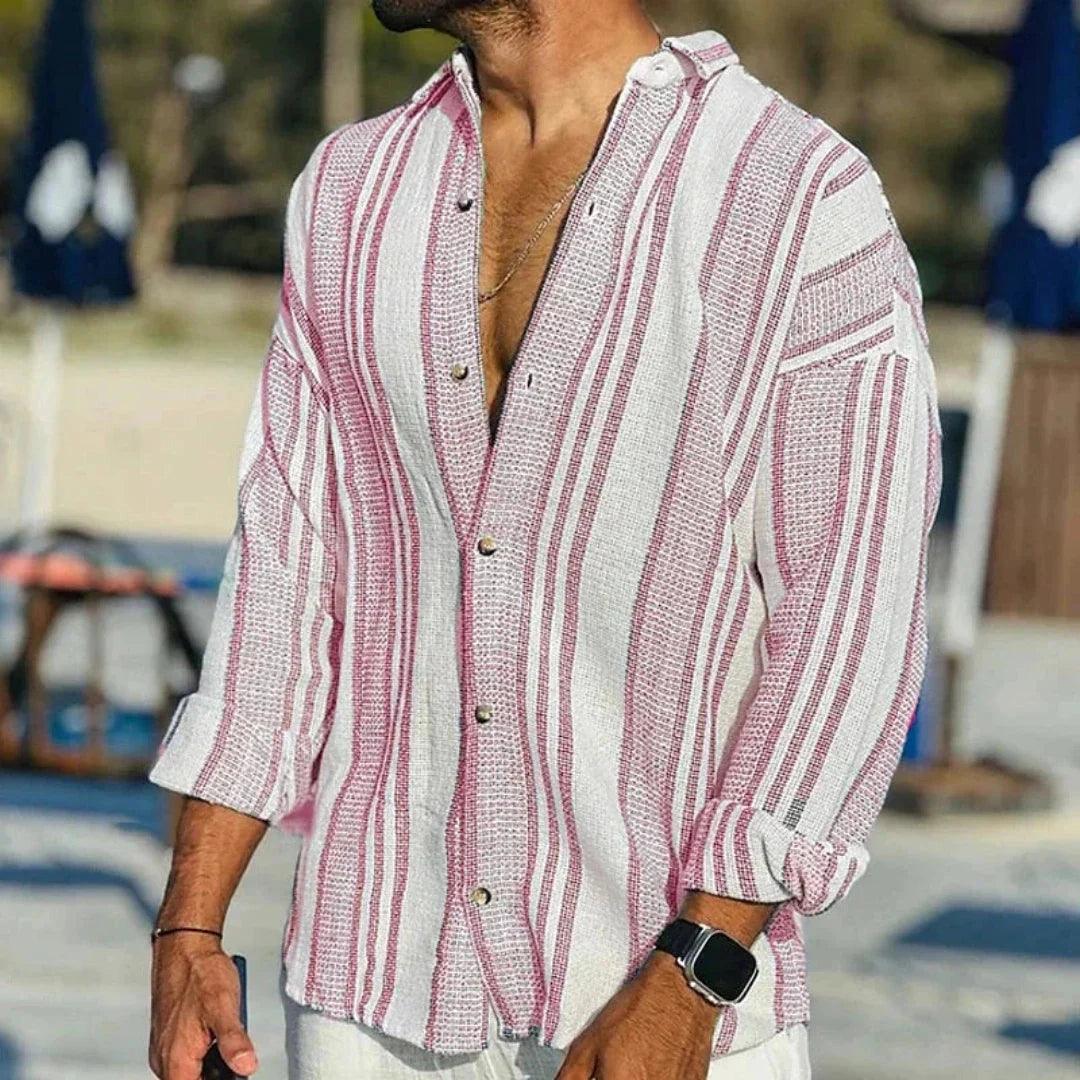 Tobiaso Men's Linen Shirt | Lightweight Striped, Summer Resort Wear 1