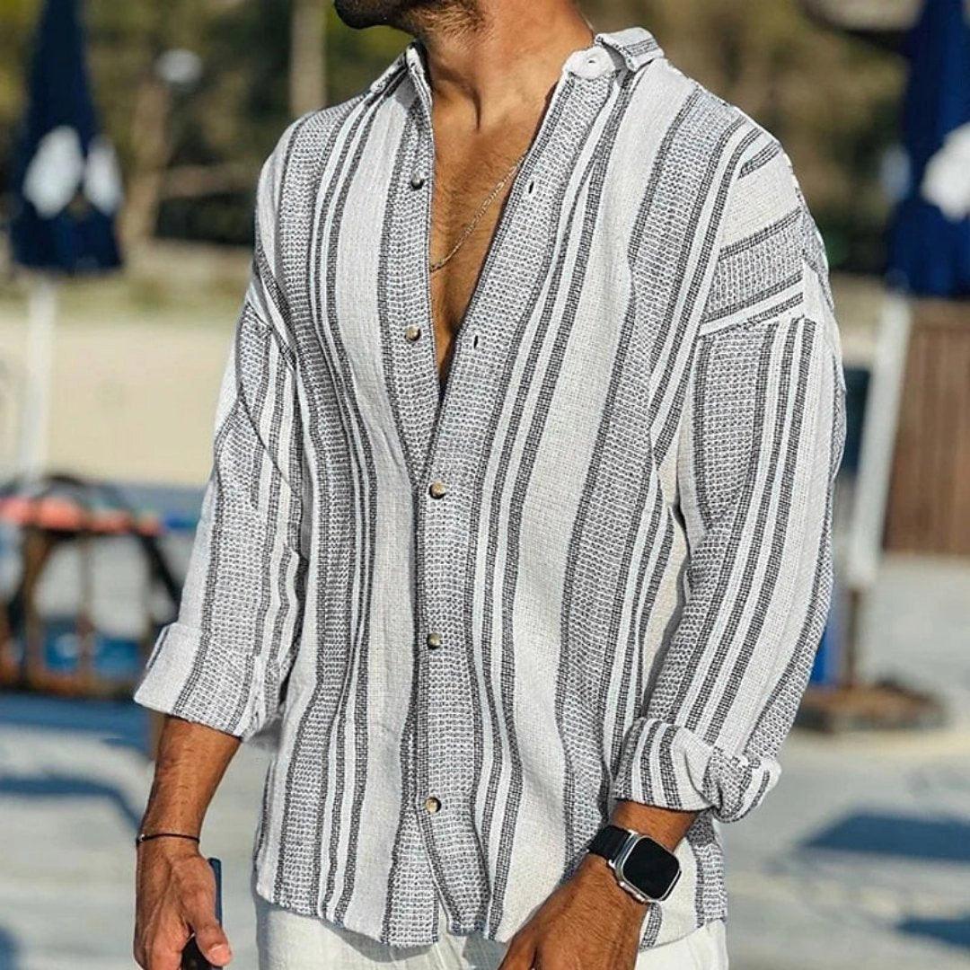Tobiaso Men's Linen Shirt | Lightweight Striped, Summer Resort Wear 2