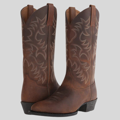 Herren-Western-Cowboy-Stiefel aus Leder mit Stickerei | Klassische schwarze lässige Westernstiefel mit spitzer Zehenpartie | Lässige Streetwear-Stiefel für den Alltag