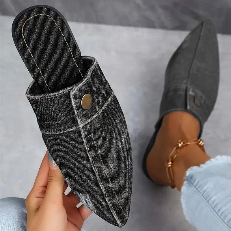 Vera Women's Mule Flats | Light-Wash Denim, Chic Design 1