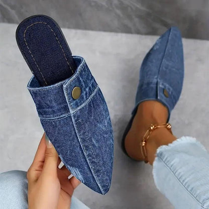 Vera Women's Mule Flats | Light-Wash Denim, Chic Design 2