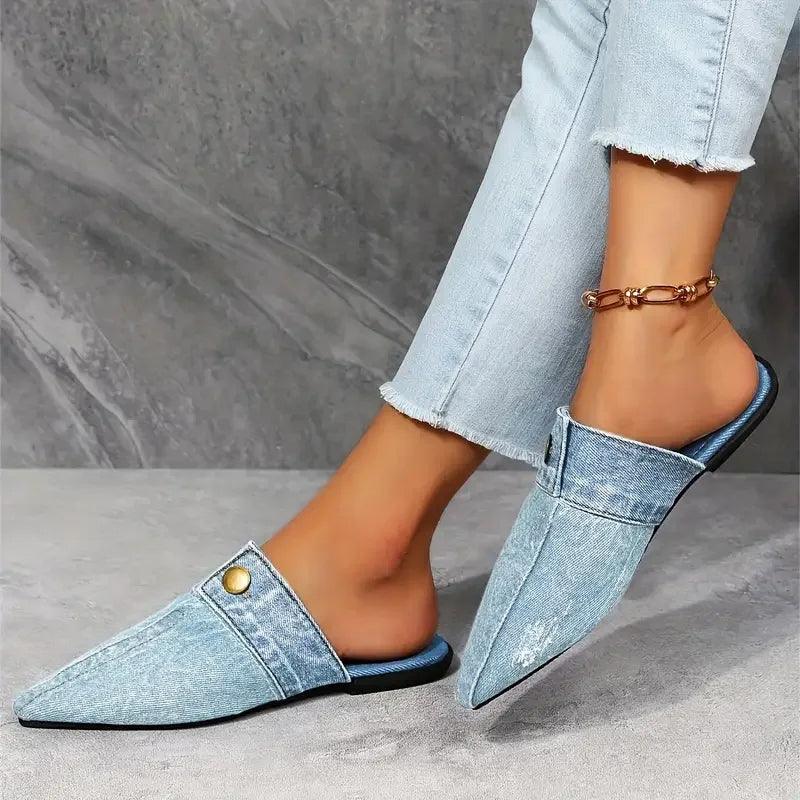 Vera Women's Mule Flats | Light-Wash Denim, Chic Design 3