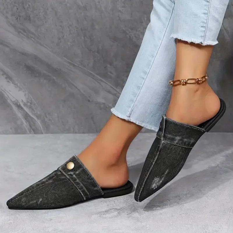 Vera Women's Mule Flats | Light-Wash Denim, Chic Design 4