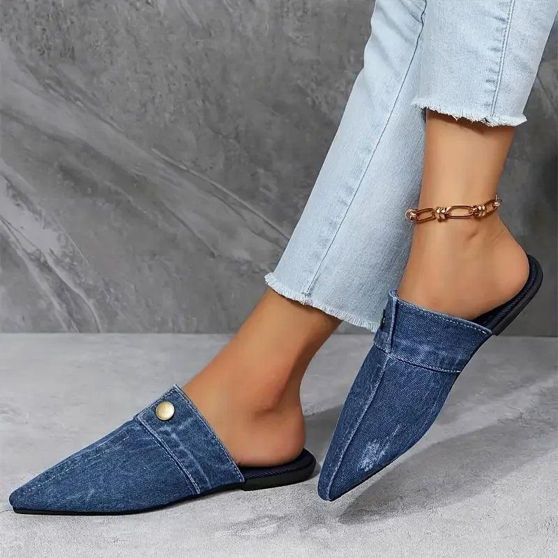 Vera Women's Mule Flats | Light-Wash Denim, Chic Design 5