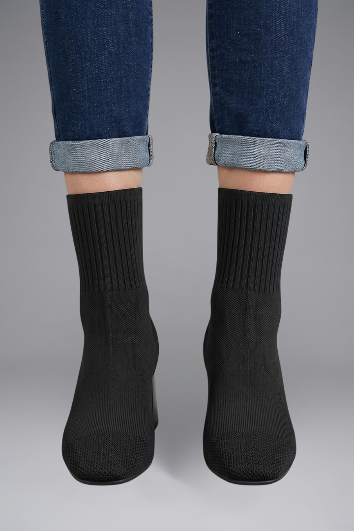 Women's Ribbed Knit Sock Ankle Boots | Stretch Collar Casual Comfortable Everyday Boots | Smart Casual Going Out Everyday Boots