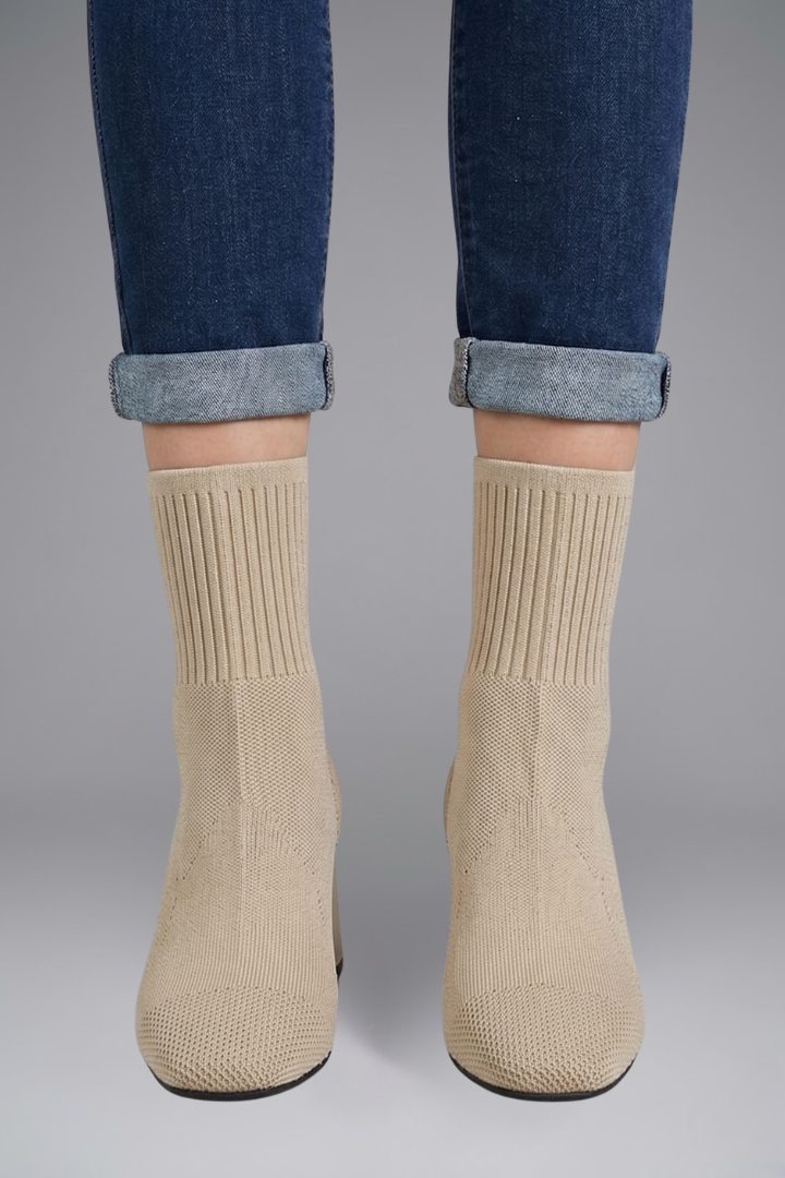 Women's Ribbed Knit Sock Ankle Boots | Stretch Collar Casual Comfortable Everyday Boots | Smart Casual Going Out Everyday Boots