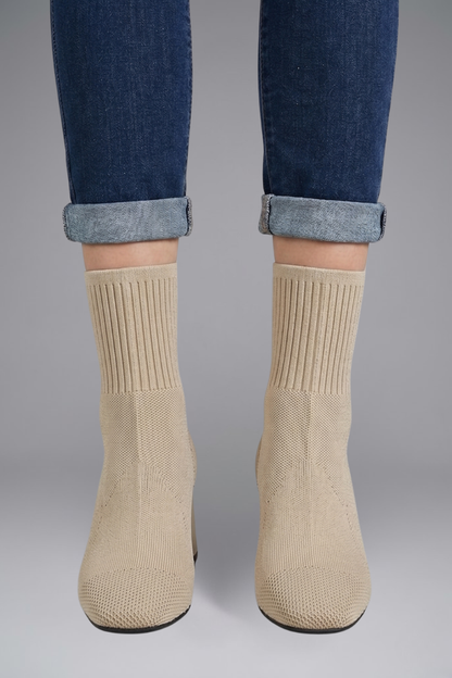 Women's Ribbed Knit Sock Ankle Boots | Stretch Collar Casual Comfortable Everyday Boots | Smart Casual Going Out Everyday Boots