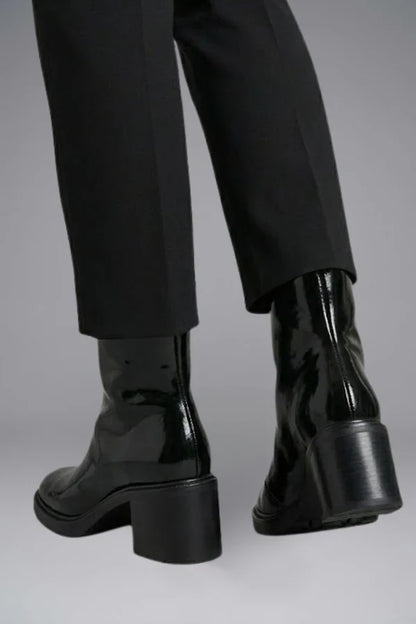 Women's Patent Leather Zip-Up Ankle Boots | Sleek Black Classic Smart Casual Everyday Boots | Smart Casual Going Out Autumn Winter Boots