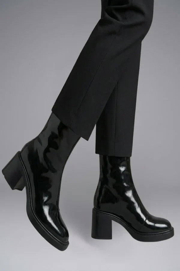 Women's Patent Leather Zip-Up Ankle Boots | Sleek Black Classic Smart Casual Everyday Boots | Smart Casual Going Out Autumn Winter Boots