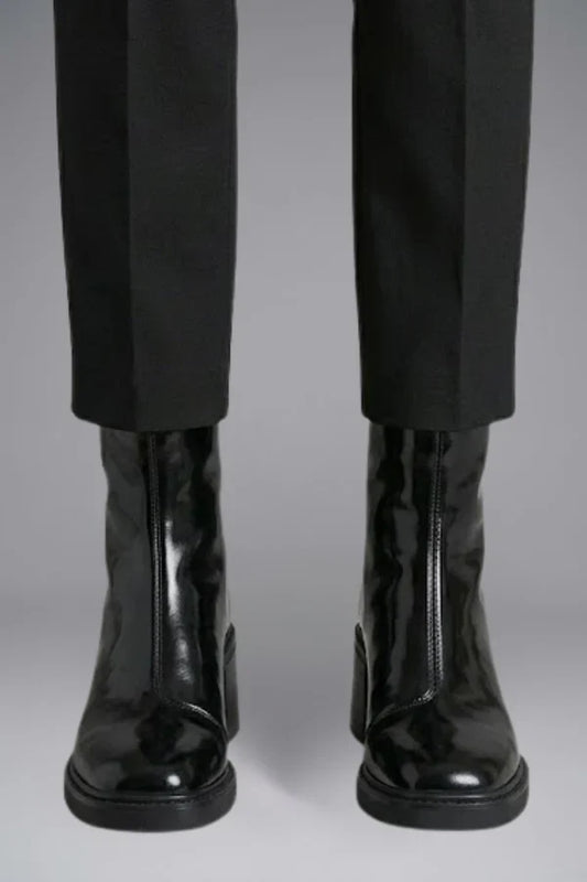 Women's Patent Leather Zip-Up Ankle Boots | Sleek Black Classic Smart Casual Everyday Boots | Smart Casual Going Out Autumn Winter Boots