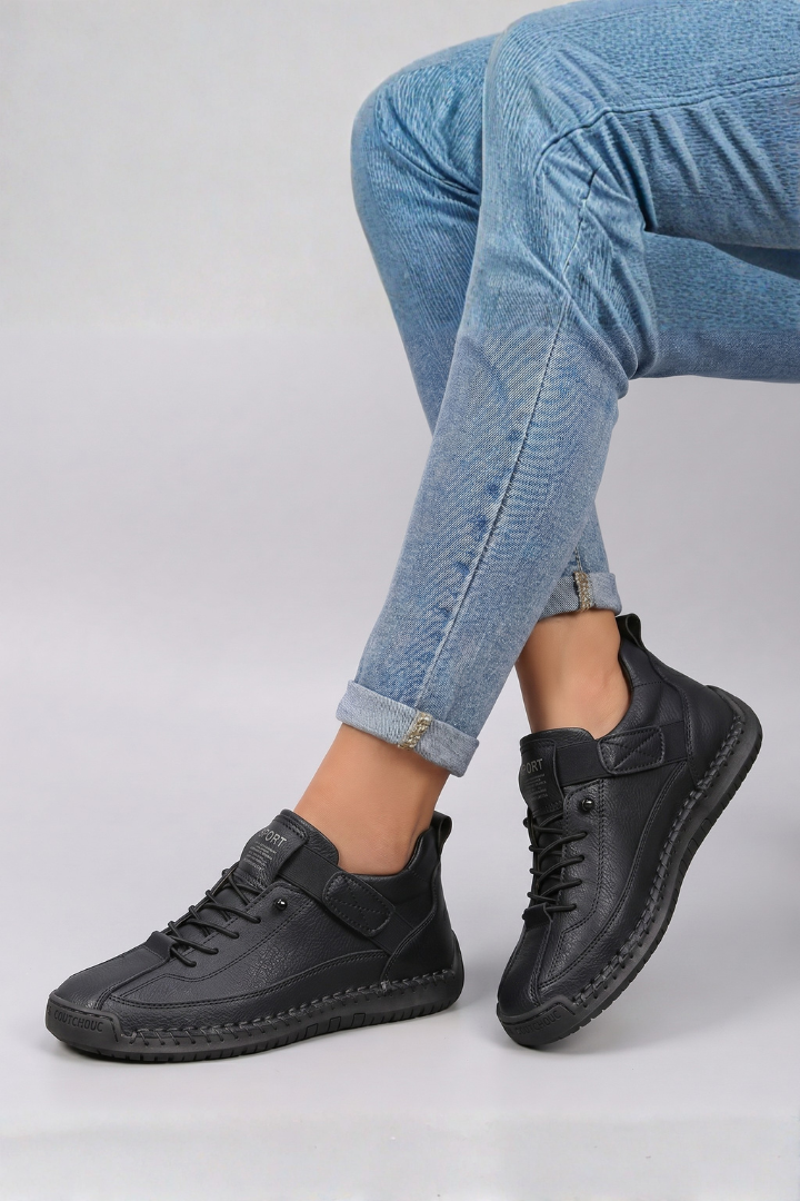 Damen-Sportturnschuhe aus Leder mit Schnürsenkeln | Bequeme lässige Alltagsschuhe zum Gehen | Lässig-elegante Alltagsschuhe zum Gehen